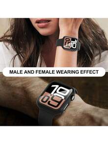 2pcs Black PC + Tempered Glass Integrated Watch Case, Shock-Proof, Scratch-Resistant, Fashion Protective Cover, Compatible With Apple Watch Case 40mm/41mm/42mm/44mm/45mm/46mm/49mm, Compatible With Apple Watch Ultra/SE/11/10/9/8/7/6/5/4 Series, Comfortable Wear, Unisex, All-Round Protection - Black + Black - View 6
