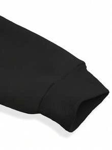 卡通图案袋鼠口袋抽绳连帽衫，长袖上衣 - 黑色 - 查看 4