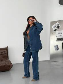 SQUALO Jeans de pierna ancha con detalles de bolsillo, estilo calle retro desgastado y desgarrado con pierna ancha y recortes