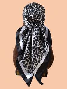 1pc 90cm Women's Satin Square Scarf, Elegant Fashionable Leopard Print Pattern, Suitable For Casual And Street Wear As Scarf, Headband, Bandana