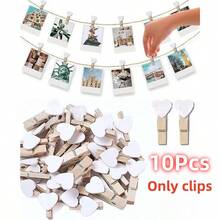 10pcs Red Heart Clips, Wooden Love Heart Shaped Clothespins For Photo Paper Notes Memo Clips, Mini Clothespins For Home Wedding Decoration Stationery
