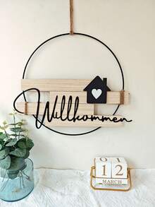 1pc Handmade "Willkommen" (Or "Welcome") Letter Iron & Wood Wall Hanging Sign, Combination Of Iron And Wood Materials, Suitable For Decoration At Entrance, Hallway, Living Room, Bedroom Doors, Hotels, Restaurants, Cafes, Ideal For Mother's Day, Back To School, Thanksgiving, Christmas Gifts - Multicolor - View 7