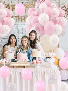 60 个/套粉色蝴蝶结乳胶气球，12 英寸浅粉色透明白色蝴蝶结印花气球，蝴蝶主题生日派对装饰适合女性生日、单身派对、新娘送礼会、婚礼、周年纪念、圣诞节装饰 - 粉色 - 查看 7