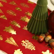 Camino de mesa de terciopelo con lámina de oro con 3 árboles, adecuado para Navidad, fiestas, eventos, decoración de mesa y sillas