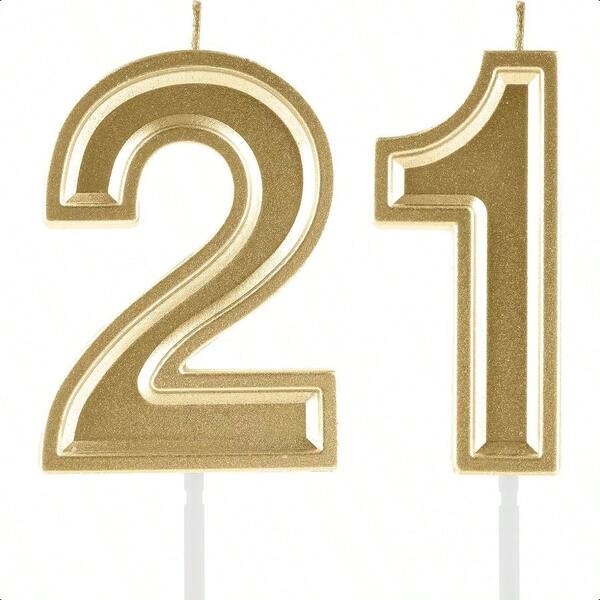 21st Birthday CandlesGold Number 21 Cake Topper Decoration Girls Boys Birthday Anniversary Celebration Party Supplies