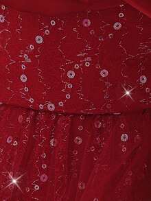 Baby Girls Sequin Mesh Cute Birthday Princess Dress, Suitable For Party, Celebration, Outing, Does Not Include Headband - Burgundy - View 8