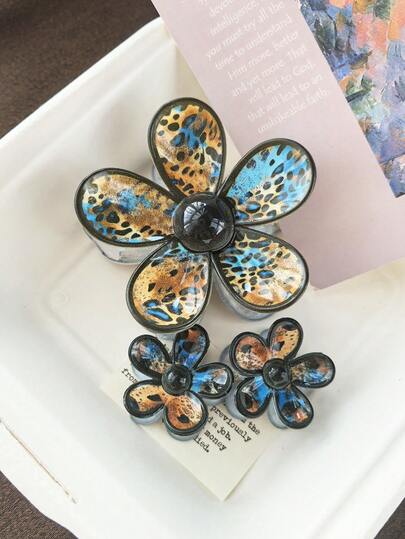 3pcs/Set Leopard Print Floral Elegant Retro Hair Clips, Suitable For Buns, Ponytails, Daily Wear, Commuting, Vacation, Dates, Festivals, And Home Use Summer Hair Accessories Beach Claw Clips Vacay Flower Hair Claw