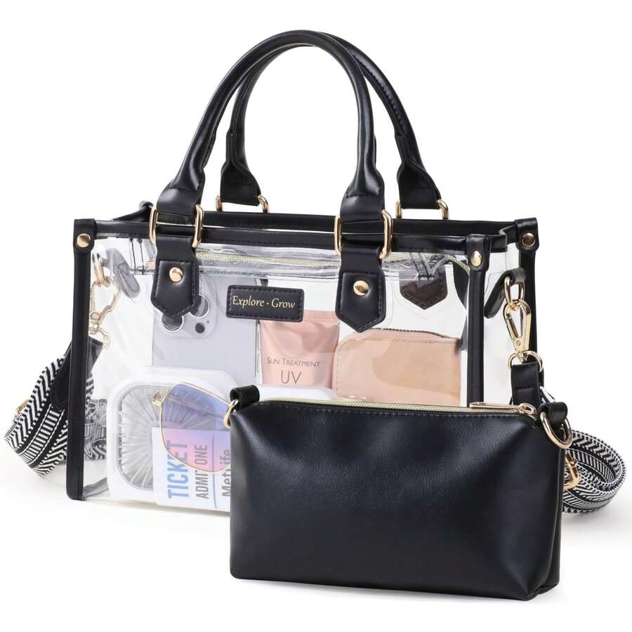 Clear Tote Bags For Women 11x5x7 - Clear Bag For Stadium Events With Inner Bag, Perfect For Sport Events Concert Work - 黑色007AAA - 查看 1