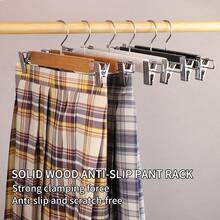 3pcs Solid Wood Trousers Hangers, Trouser Rack, Non-Slip Anti-Wrinkle Clip Storage Clip , Suitable For Underwear, Skirts, Jeans, Trousers And Other Space-Saving Wardrobe Storage Storage Racks