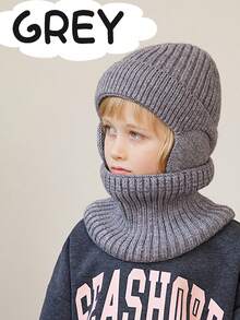 2pcs Kids Winter Knitted Hat & Scarf Set, Solid Color Warm Thermal Lined Beanie Hat & Neck Warmer For Boys, Suitable For Outdoor, Travel, Skiing, School, Cycling - 1PC - View 4