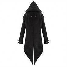 Men'S Gothic Medieval Halloween Costume Jacket - Dark Red Patchwork With Black Hood, Metallic Accents, And Adjustable Straps For Cosplay And Dress-Up, Halloween Costume | Hooded Jacket | Patchwork Design - 黑色 - 查看 4