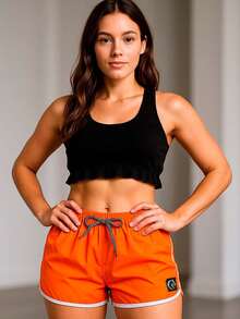 DABLIU DOIS KIT 2 Women's Shorts Black And Colors Loose And Comfortable Fit With Elastic Waistband Adjustable Drawstring And Side Pockets Casual Use Beach Or Workout Gym - 橘色 - 查看 3