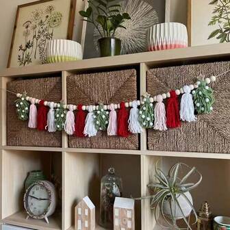 Christmas Decor Tassel Garland, Boho Wood Bead Tassel Wreath, Christmas Fireplace Decor, Christmas Tree Ornaments, Wall Decor