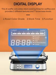 1600W Belgian Waffle Maker, Double Waffle Maker With LED Display, 5 Different Programmes, 7 Browning Controls, Countdown Timer, Audible Alerts, Stainless Steel (Silver) - UK Plug(220-240V) - View 5