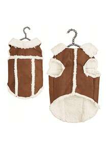 1pc Coffee Brown Suede Cotton Fleece Pet Clothes Jacket Coat Suitable For Small & Medium Cats/Dogs Autumn Winter - Coffee Brown - View 13