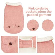 1pc Button Decor Pocket Corduroy Padded Warm Pet Jacket With Adjustable Waist & Chest Hook-And-Loop Design, Suitable For Various Body Types Cats/Dogs Autumn Winter Coat - Pink - View 7
