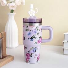 1pc 14oz Stainless Steel Travel Tumbler With Handle & Straw, Double Wall Insulated Sports Water Bottle For Outdoors, Home, Office, Back To School, Thanksgiving, Valentine's Day Gift - 彩色 - 查看 10