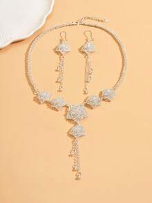 3 Stücke Braut Blumen Quasten Halskette und Ohrringe Schmuckset, eleganter Stil für Hochzeit und Bankett