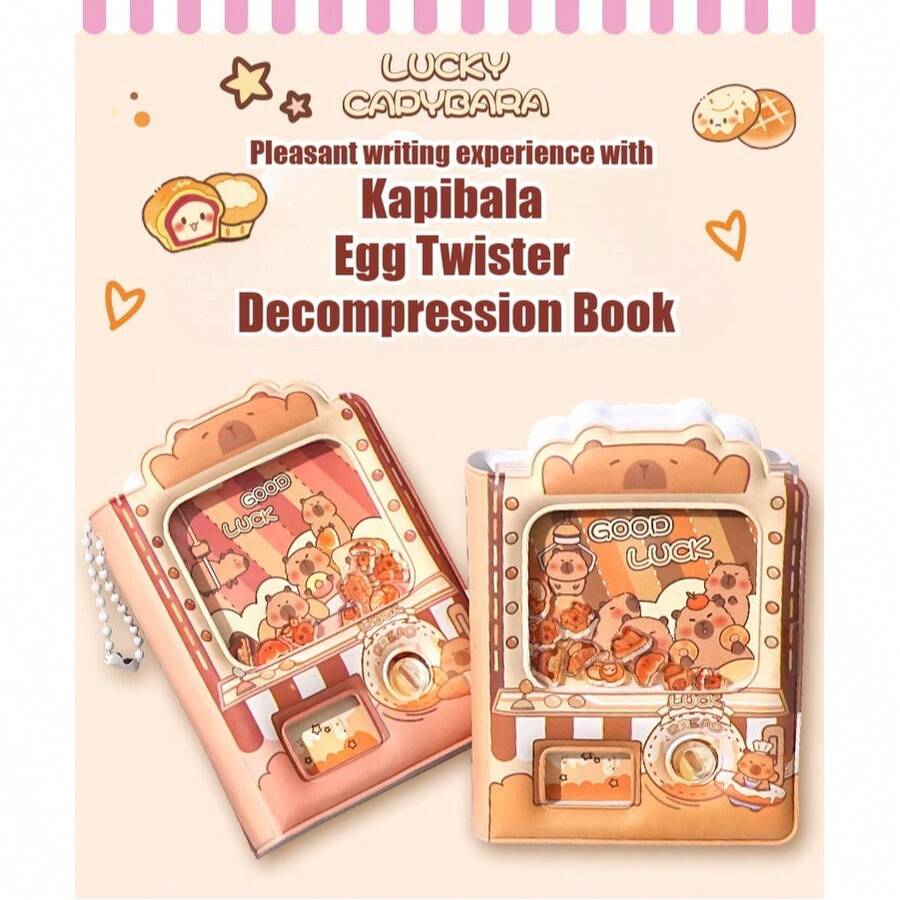1pc Capybara Gashapon Stress Relief Notebook, Cute Cartoon Mechanical Notebook, Capybara Toasted Bread Series Notebook, High-Quality Student Planner, Creative Shaking Rattle Bean Gashapon Notebook, Soft Leather Material Stress Relief, 9.7*7cm Notebook, Perfect Gift, Holiday Gift, Party Gift - Multicolor - View 1