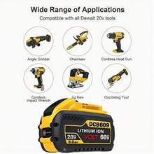 4pcs 9.0Ah DCB609 20V/60V Max Replacement Battery For  60V Battery DCB606 DCB612 Compatible With  20V/60V MAX Cordless Power Tools Lithium-Ion Battery Fit With  20V 60V Cordless Power Tools - 黃色 - 查看 6
