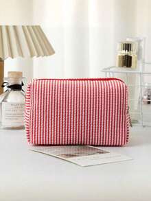 1pc Polka Dot Mesh Cosmetic Bag, Embroidered Striped Travel Toiletry Organizer, Suitable As Birthday Gift, Stylish Makeup Bag For Travel, Beach, Bathroom, Bedroom, Large Capacity - 彩色 - 查看 5