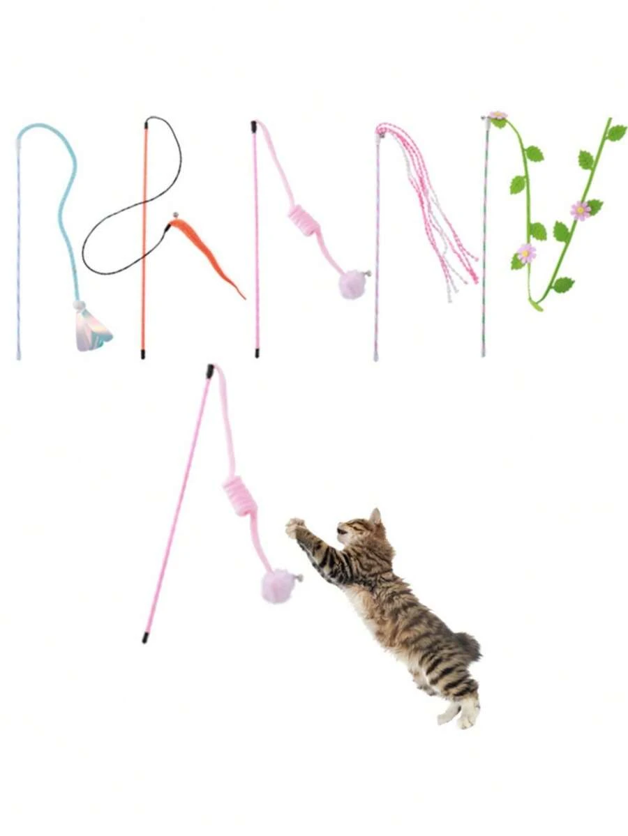 1pc Cat Teaser Wand With Insect Replaceable Heads, Interactive Cat Toy