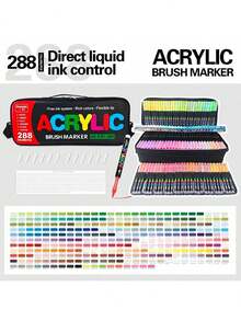 GuangNa 12/24/36/48/60/72/100/120/168/200/240/288 Colors Stylish Liquid Acrylic Marker With Personalized Soft Nib Design Colored Ink Pen For Calligraphy, Drawing And Coloring Essential Watercolor Pen - School Supplies Marker , Back To School Gifts