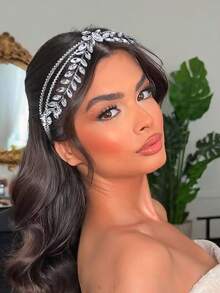 1pc Rhinestone Headband, Fashionable Bridal Wedding Hair Accessory Suitable For Banquet, Party, Holiday Wear Valentine's Day Accessories - Silver - View 2