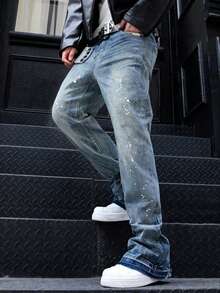 Celana Jeans Denim Stretch Slim Fit, Celana Jeans Kasual Katun Washed dengan Efek Usang, Celana Jeans Denim Washed dengan Kantong Miring untuk Pria, Celana Jeans Lurus Ringan untuk Bisnis Kasual, Cocok untuk Semua Musim - Biru - View 4