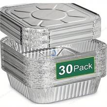 30 件 8x8 英寸耐用轻质铝箔烤盘带盖，一次性矩形烤盘，用于蛋糕、烹饪、冷冻和食物准备 - 适用于燃气灶 - 非常适合节日、婚礼和派对、圣诞节、感恩节
