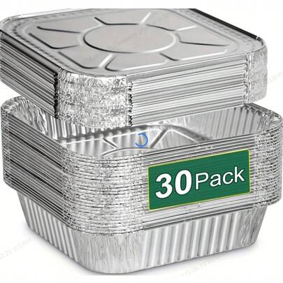 30 件 8x8 英寸耐用轻质铝箔烤盘带盖，一次性矩形烤盘，用于蛋糕、烹饪、冷冻和食物准备 - 适用于燃气灶 - 非常适合节日、婚礼和派对、圣诞节、感恩节