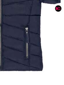 Big City Basic Girl's Quilted Jacket Plush Interior Casual Fashion With Hood - Navy Blue - View 6