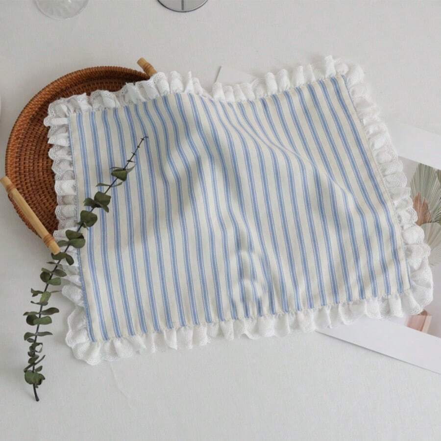 Joivida 1/2/6/10pcs Classic Striped Pleated Lace Heart Trim Decorative Napkins, Suitable For Valentine's Day, Wedding, Daily Use - Multicolor - View 1