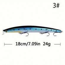 1个7.09英寸/0.85盎司米诺鱼形硬饵，仿生拟饵，带3D眼睛和强力鱼钩，适合海钓 - 彩色 - 查看 15