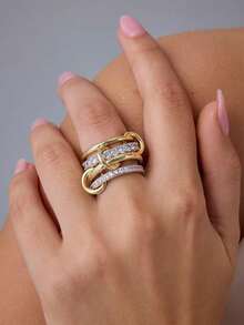 1pc Charm Elegant Gold Stackable Rings For Women, 18k Gold Plated Cubic Zirconia Rings, Silver Gold Multi Ring Mixed Metals Stack Rings Set