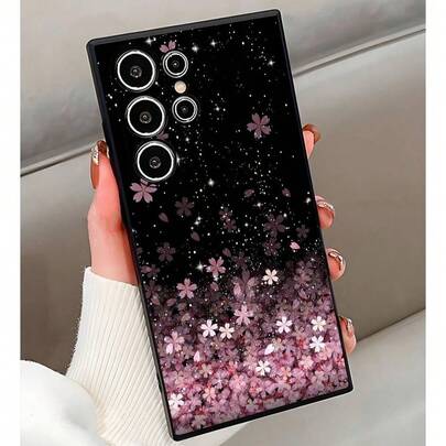 1pc Matte Starry Sky Cherry Blossom Pattern Anti-Slip Black Soft Phone Case, Compatible With Samsung Galaxy A04/A05s/A13/A14/A15/A34/A35/A52/A53/A54/S21/S22/S23/S24/S25/S25 Ultra, Compatible With Pixel 6/7/8/9/10 Pro XL, Compatible With Motorola Edge 50/60 Pro, G85, Suitable As A Holiday Gift