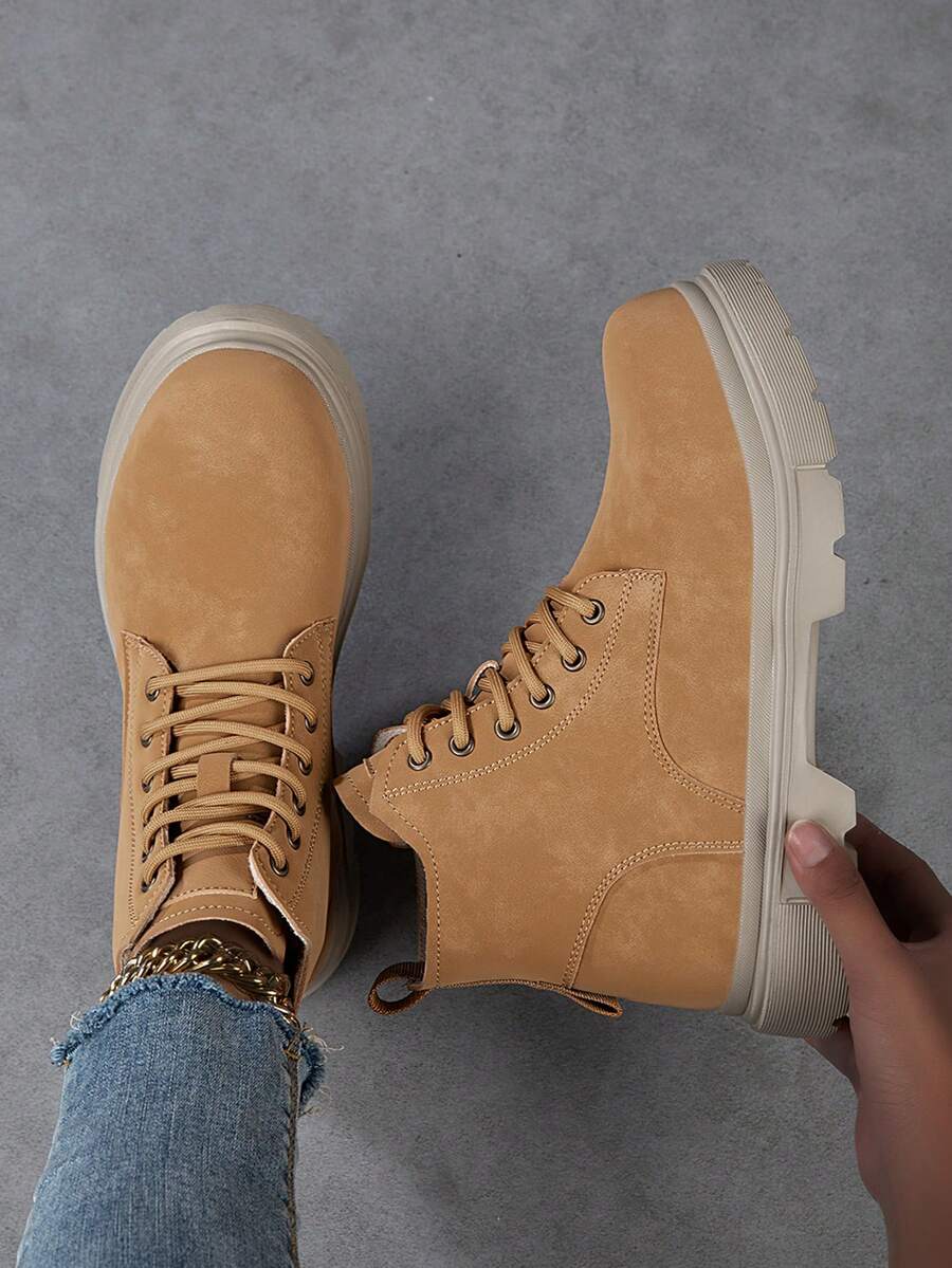 2025 New Women Minimalist Lace-Up Front Combat Boots, Outdoor Ankle Boots, Fall, Winter, Autumn, Couple Style