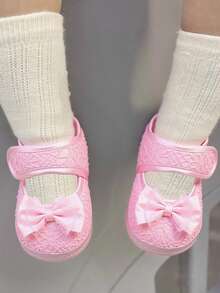 1 Par de Sapatos de Princesa para Bebê Recém-Nascido Menina, Primeira Caminhada, Mary Jane Flats com Laço, Sola Macia Antiderrapante, Tênis de Princesa para Casamento, 0-12M