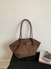 حقيبة يد نسائية من جلد البولي يوريثان والجلد المدبوغ للشتاء، سعة كبيرة، مزينة بالأشرطة، أنيقة للتنقل والشارع