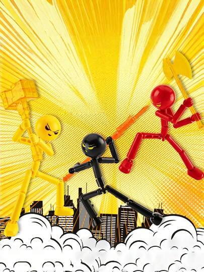 1个可动人偶模型，愤怒表情设计，关节灵活，可自由组合，激发创造力，益智减压玩具，桌面摆件，便携式，理想的生日节日惊喜礼物（武器颜色随机）