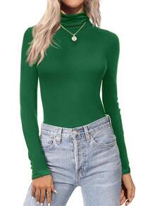 Women's Turtleneck Long Sleeve Thermal Underwear Tops Basic Fall Fashion Lightweight Top FERX - Màu xanh lá cây đậm - Xem 1