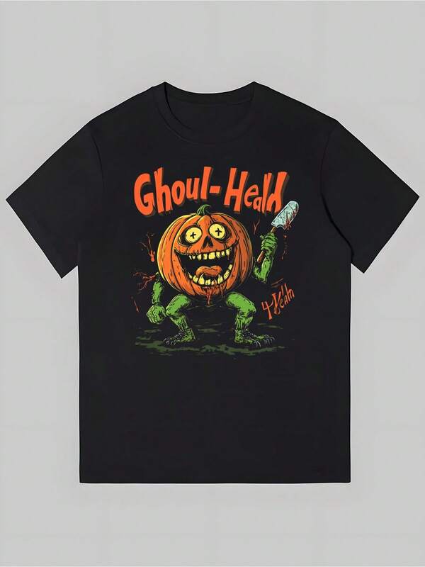 1pc Men's Halloween Pumpkin Graphic-Shirt - Spooky -Print Tee In Black With Orange Lettering - Lightweight Casual Shirt Costume Parties & Casual Attire - Adult Male Apparel, Halloween Clothes, Seasonal Fashion, Bold Lettering, Soft Texture, Statement Apparel, Party Goers