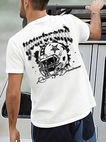 T-shirt con grafica casco da football , T-shirt da uomo con stampa fronte-retro, alla moda, casual, girocollo, in cotone 220 g/m2 (1 pezzo)