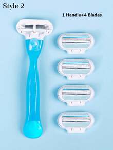 1 个手柄 + 4/8 个刀片套装 女士比基尼手动脱毛工具 3 层不锈钢剃须刀片可更换安全剃须刀片 - 彩色 - 查看 5