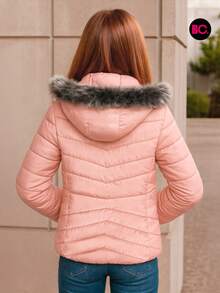 Big City Basic Girl's Quilted Jacket Plush Interior Casual Fashion With Hood - 粉色 - 查看 2