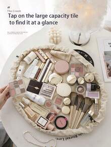 Slouchy Drawstring Makeup Bag, Women's Portable Waterproof PU Travel Toiletry Bag, Hand-Held Storage Bag, Box