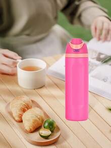 1 pieza Nuevo vaso de frutas de alta calidad, vaso con doble pajita fresco y creativo, botella deportiva portátil para exteriores con cierre, vaso con tapa rebotable, taza de café de acero inoxidable, botella de agua a prueba de fugas de doble capa, adecuada para la escuela, camping y senderismo