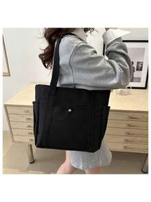 1pc Large Capacity Tote Canvas Bag - Suitable For Both Work And Leisure, This Stylish Shoulder Bag Can Be Used As A Large Beach Bag, A Book Tote, A Clinical Bag, A Nurse's Tote Bag, Or A Handleable Laundry Tote Bag. In Other Words, It Is A Practical Bag For Every Woman In The Sun. When You Are Handling Errands, Work, Or General Life, This Durable Handbag Will Be Your Reliable Companion And Is Also Very Easy To Clean.