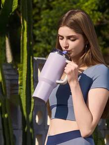 Compatible With Stanley Cup Accessories 40 Oz Tumbler Flip Straw Lid Replacement Fit For , Leak Proof For Lid Replacement Spill Proof Reusable Tumbler Cover Compatible With 40oz Cup Accessories White Black Beige Blue Pink - Multicolor - View 5