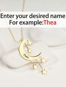 1pc Customizable Personalized Creative Moon & Star Necklace, Stainless Steel Necklace, Crescent Pendant Can Be Customized With Name, Women's Necklace, Women's Jewelry, Customized Name Necklace, Charming Necklace, Romantic Anniversary/Birthday/Halloween/Christmas Gift - Multicolor - View 8